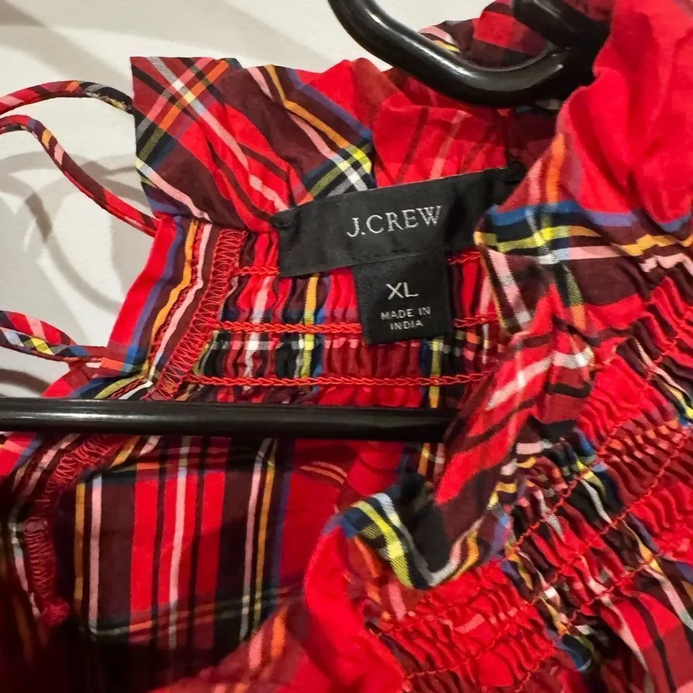 J.Crew smocked-neck plaid top